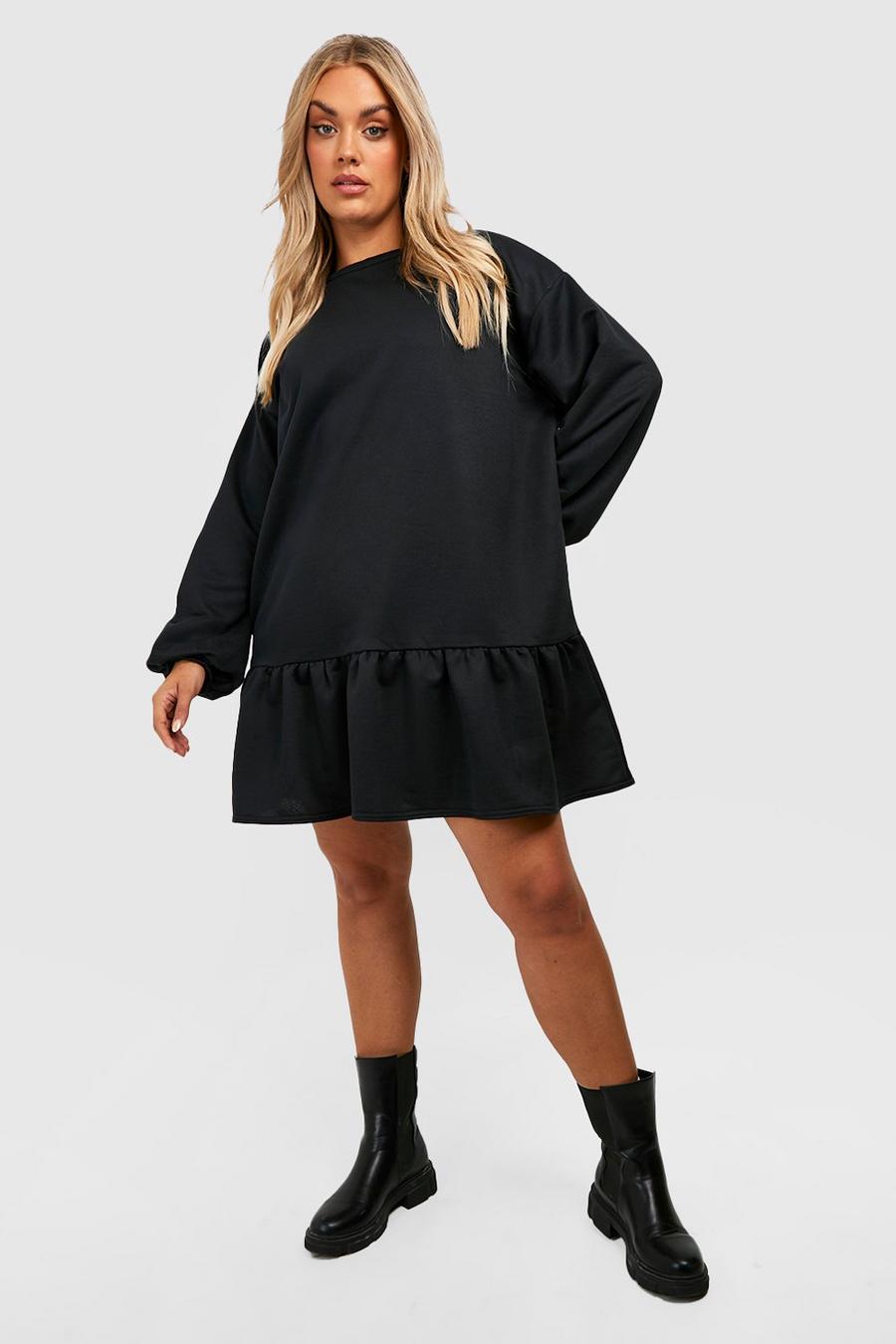 Black Plus Oversized Peplum Detail Sweater Dress