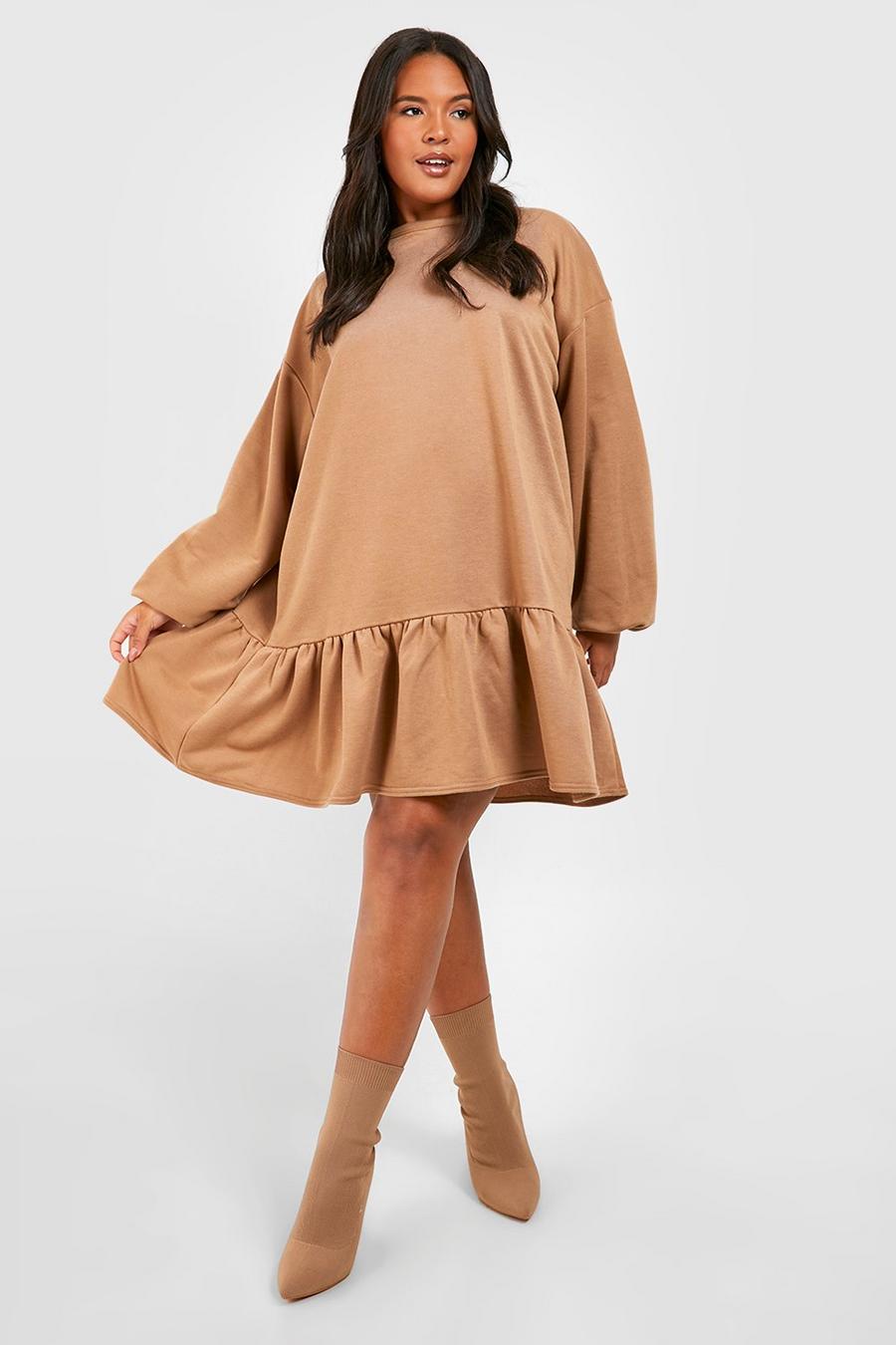 Camel Plus Oversized Peplum Detail Sweater Dress image number 1