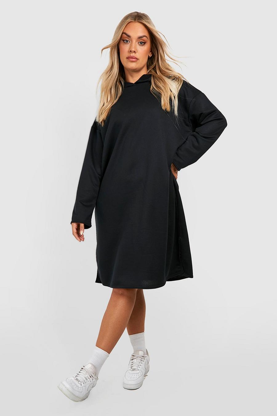 Black Plus Oversize lång sweatshirtklänning med huva image number 1