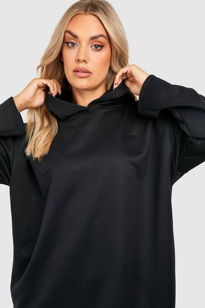 boohoo black Plus Oversized Longline Hooded Sweater Dress