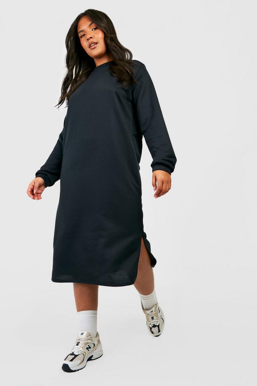 Black Plus Oversized Longline Split Detail Sweater Dress image number 1