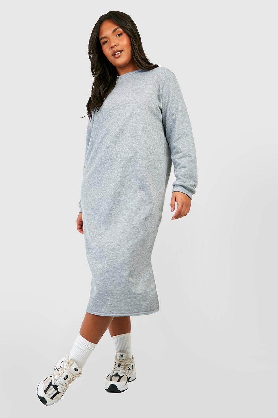 Plus Oversize Sweatshirt-Kleid mit Schlitz, Grey marl image number 1