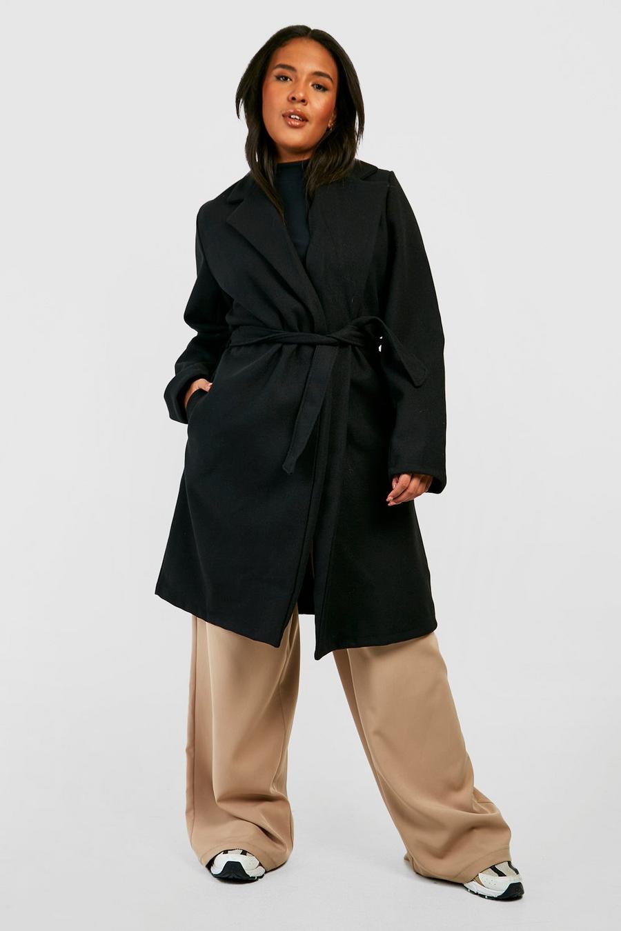 Black Plus Belted Wool Look Coat  image number 1