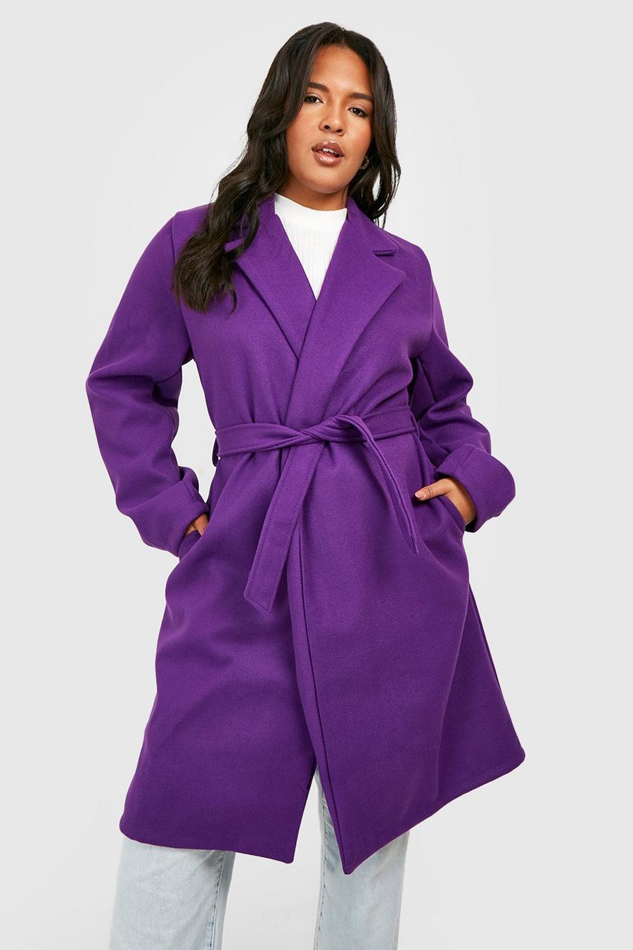 Grande taille - Manteau effet laine à ceinture, Purple image number 1