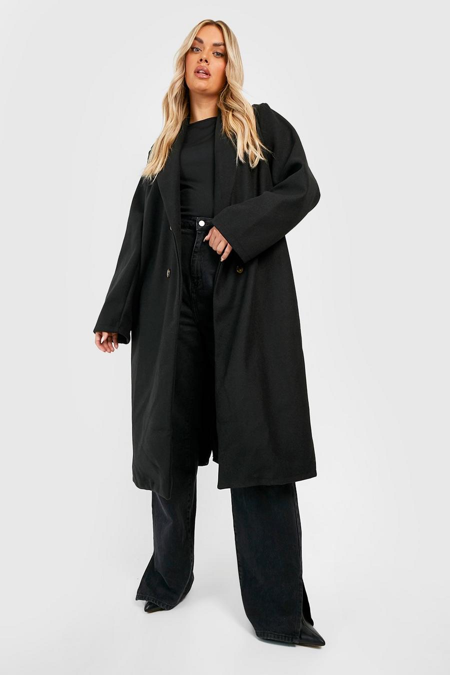 Black Plus Double Breasted Longline Coat image number 1