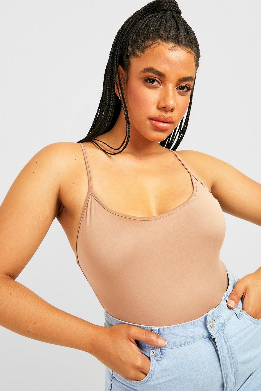 Taupe Plus Basic Strappy Cami Bodysuit image number 1