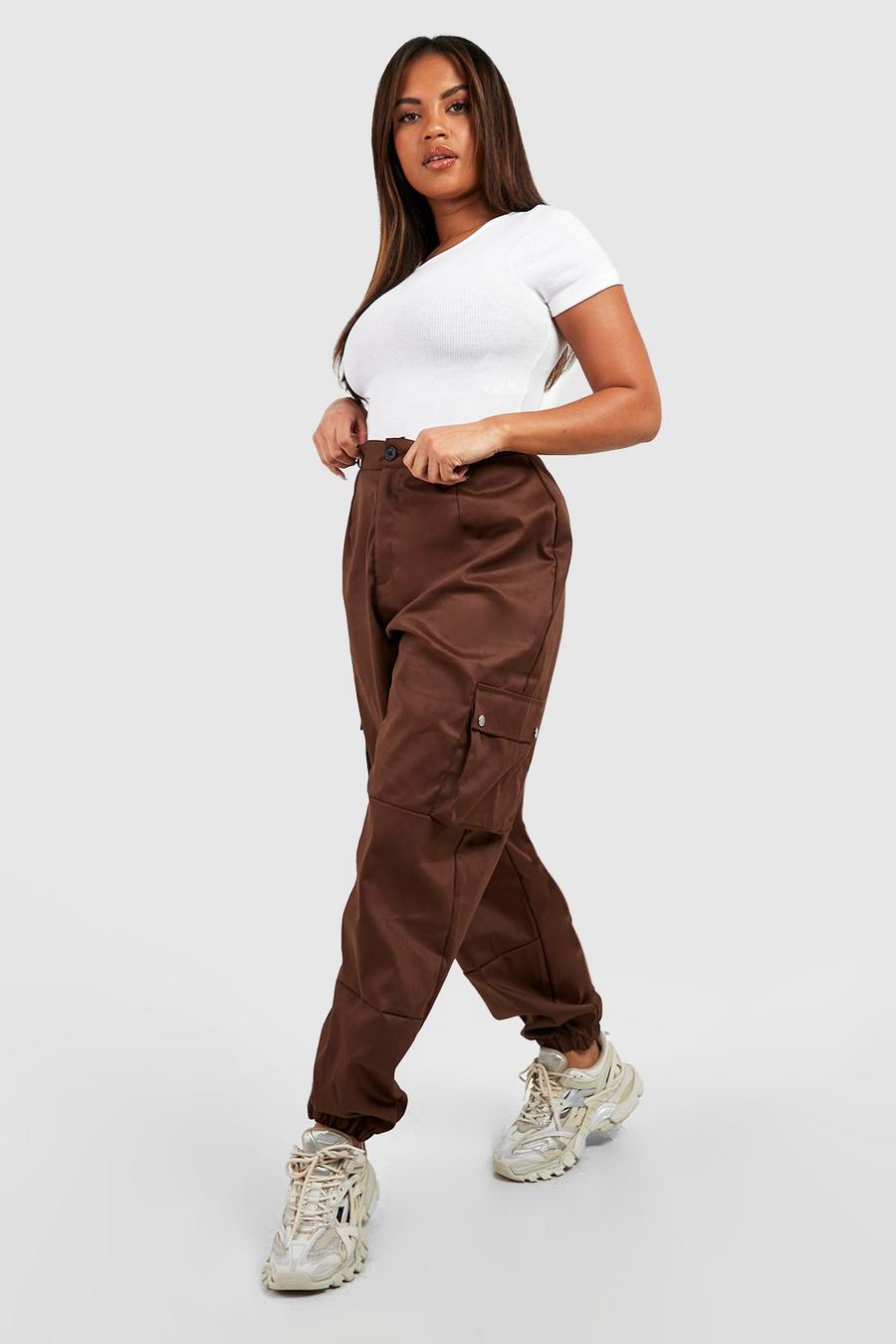 Chocolate marrón Plus Tapered Cargo Trousers