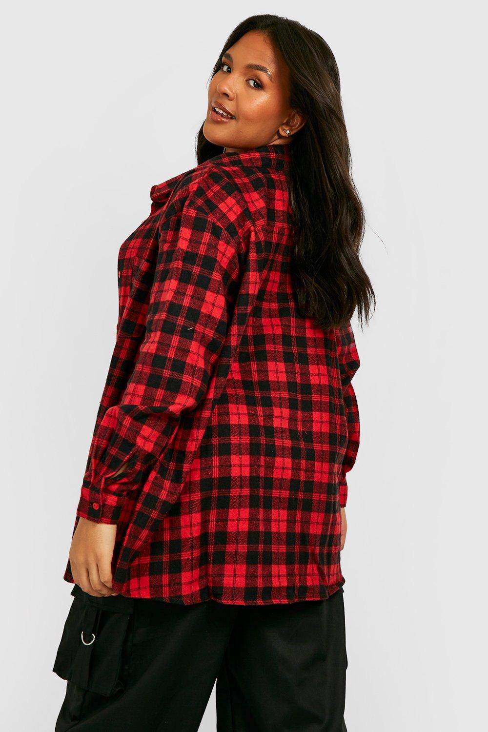 boohoo Plus Oversized Flannel Shirt - Red - Size 20