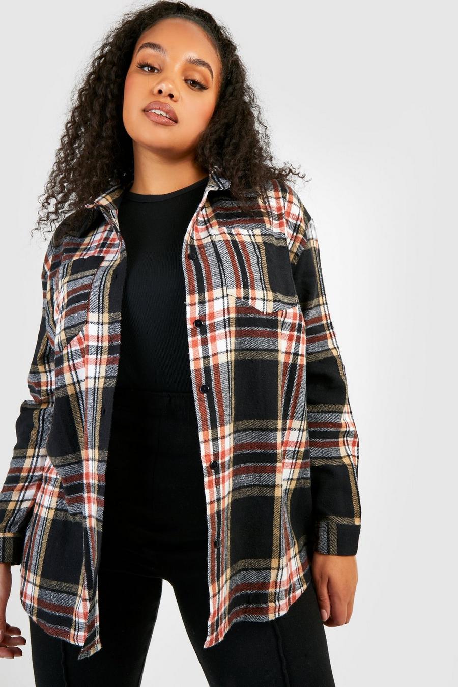 Grande taille - Chemise oversize à carreaux, Black