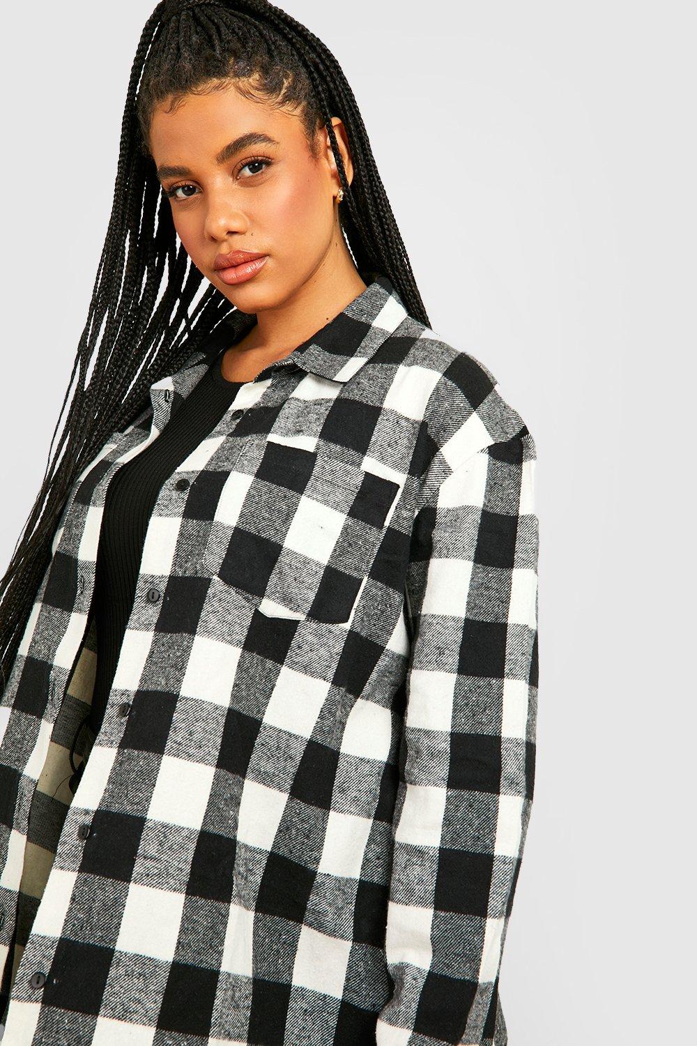 Women's Black Plus Oversized Check Shirt | Boohoo UK