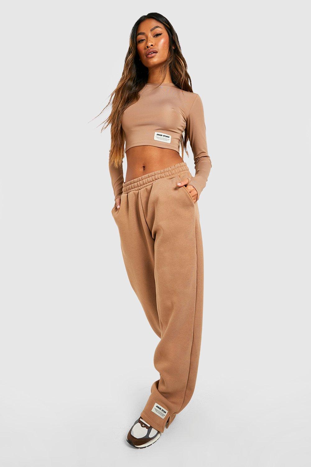 Women's Taupe Woven Label Straight Leg Jogger