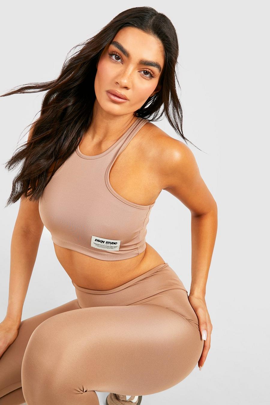 Active Racer Crop Top, Taupe image number 1