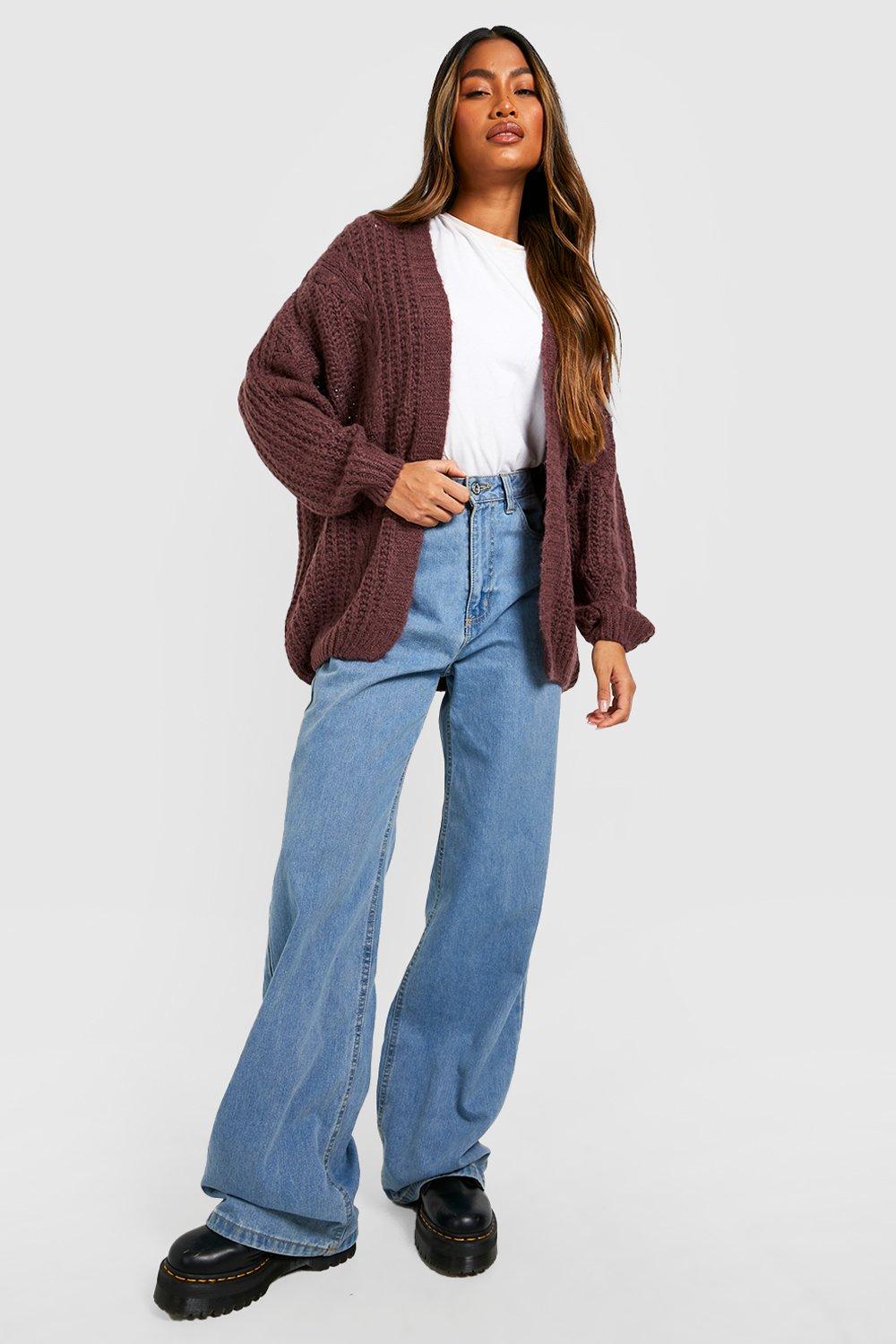 Soft Brushed Knit Cable Knit Boyfriend Cardigan