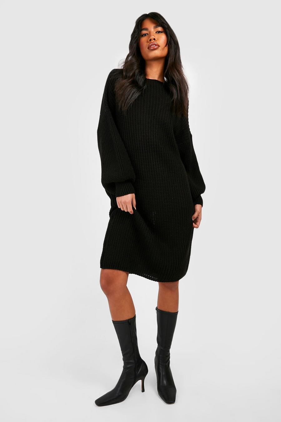 Black Balloon Sleeve Knitted Maxi Dress image number 1