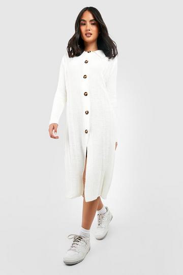 Rib Knit Collared Midaxi Dress cream