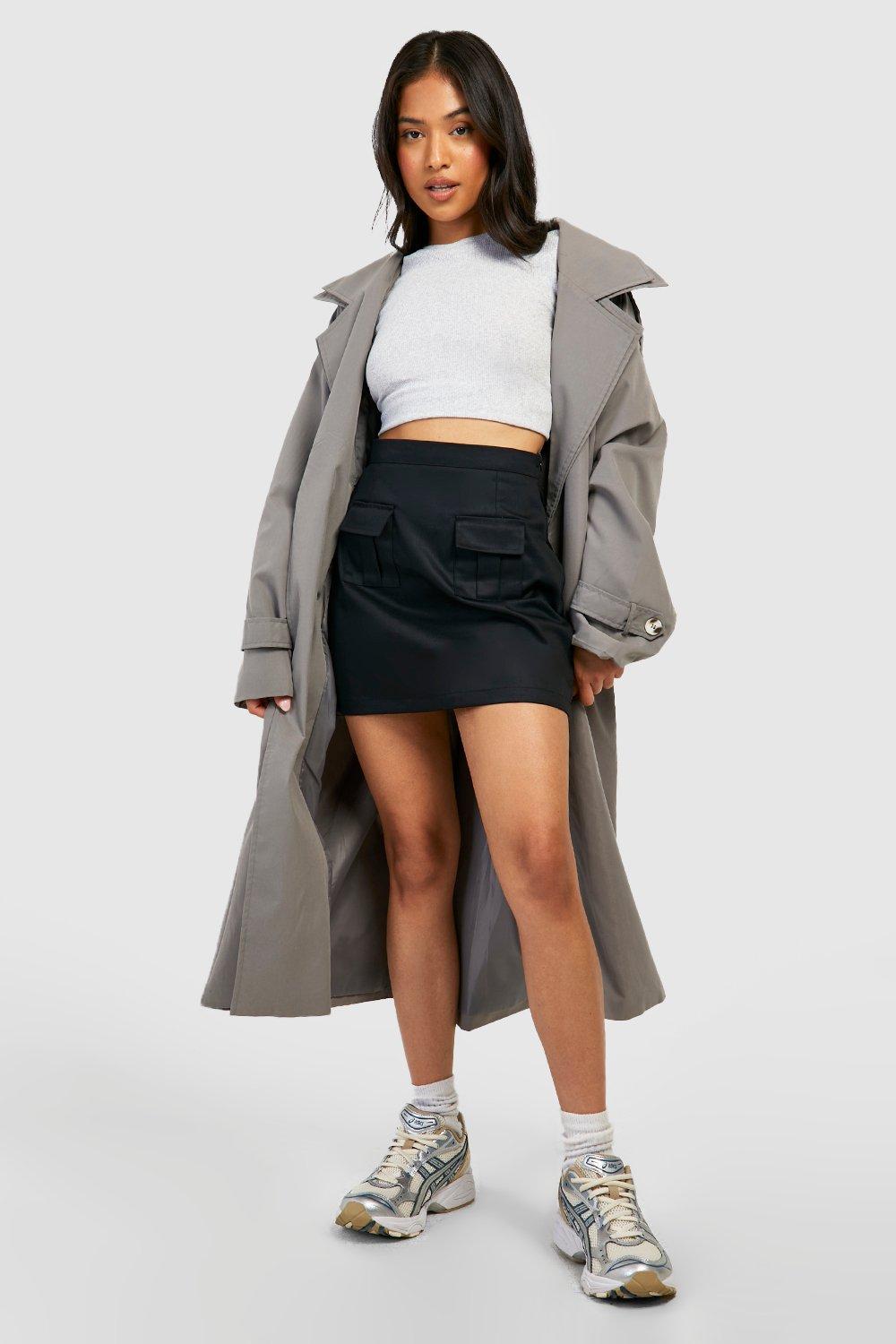 boohoo Petite Cargo Denim Mini Skirt - Grey - Size 0