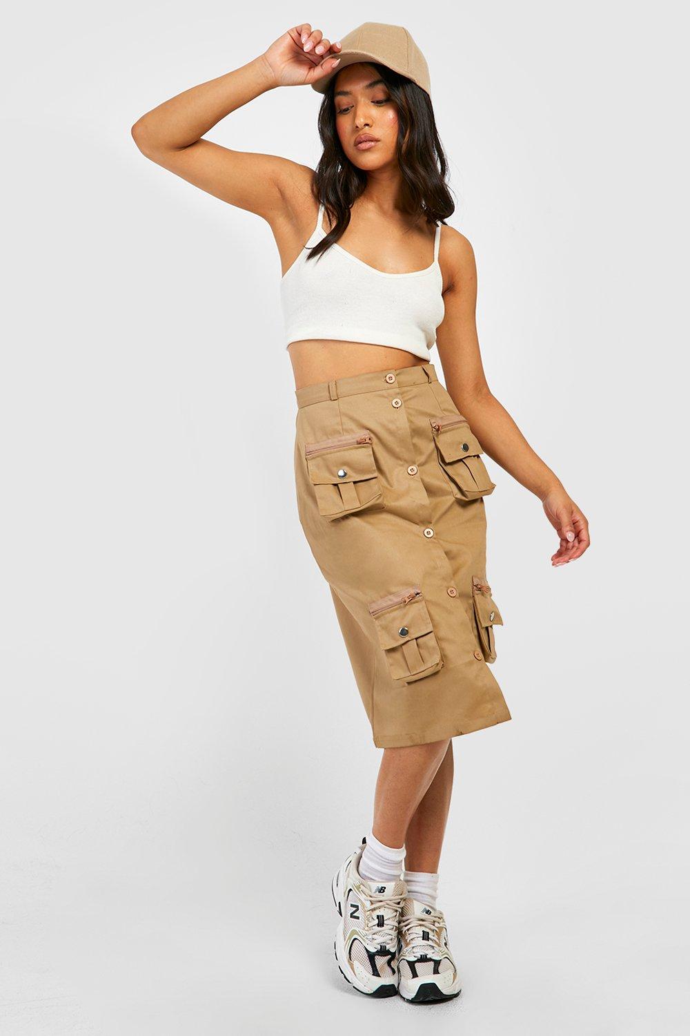 Petite Midi Rok Met Cargo Zakken En Rits Detail boohoo