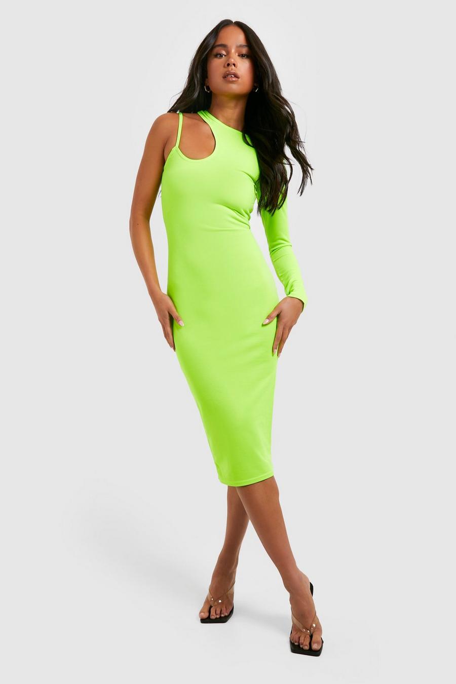 Lime Petite Asymmetric Cut Out One Shoulder Midaxi Dress image number 1