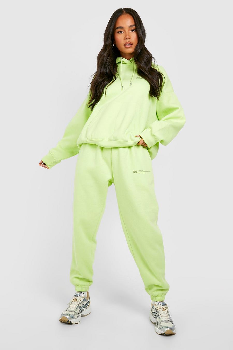 Lime green Petite Dsgn Studio Text Print Hoody Tracksuit image number 1