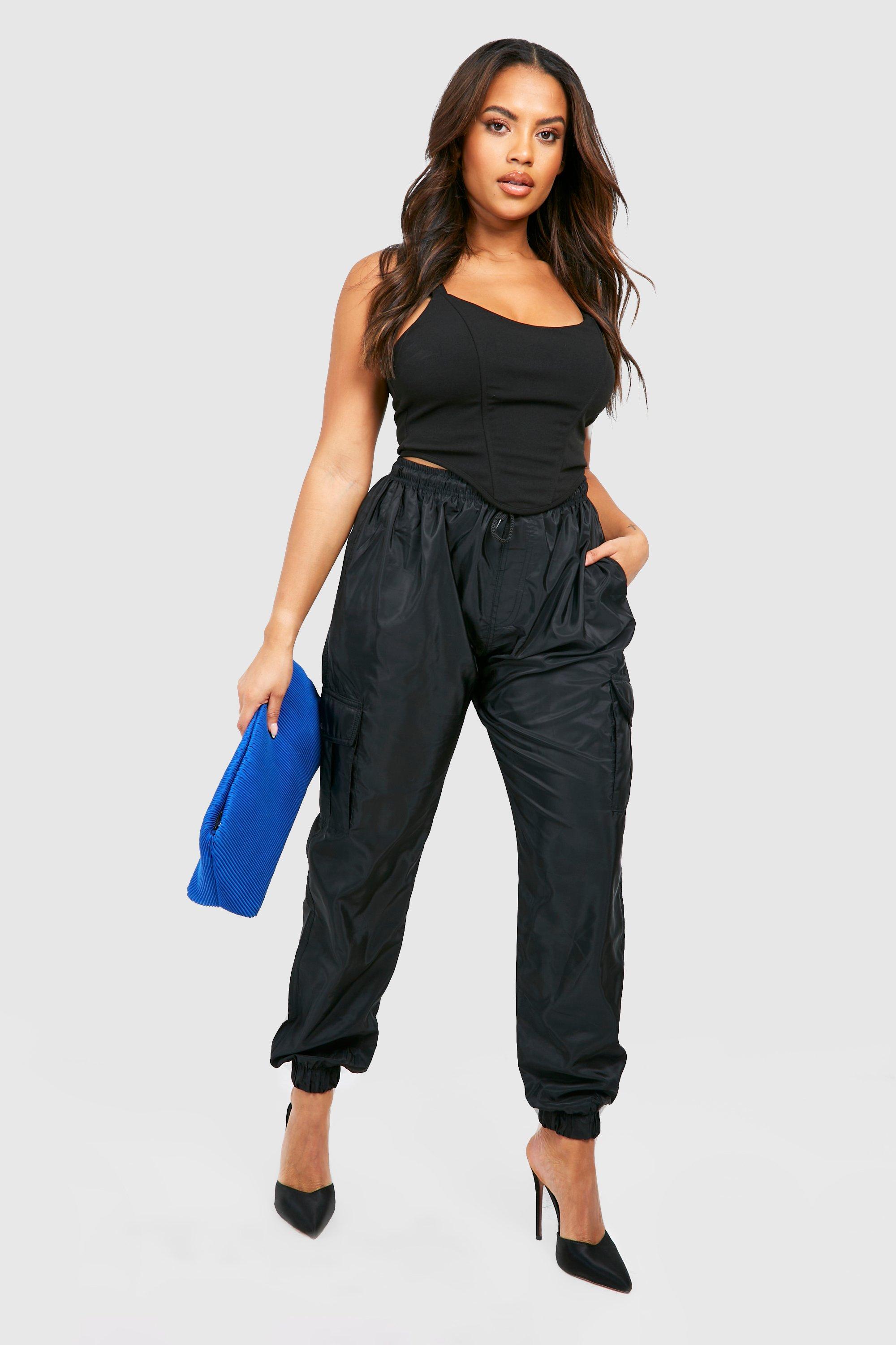 Plus Black Shell Cargo Pants