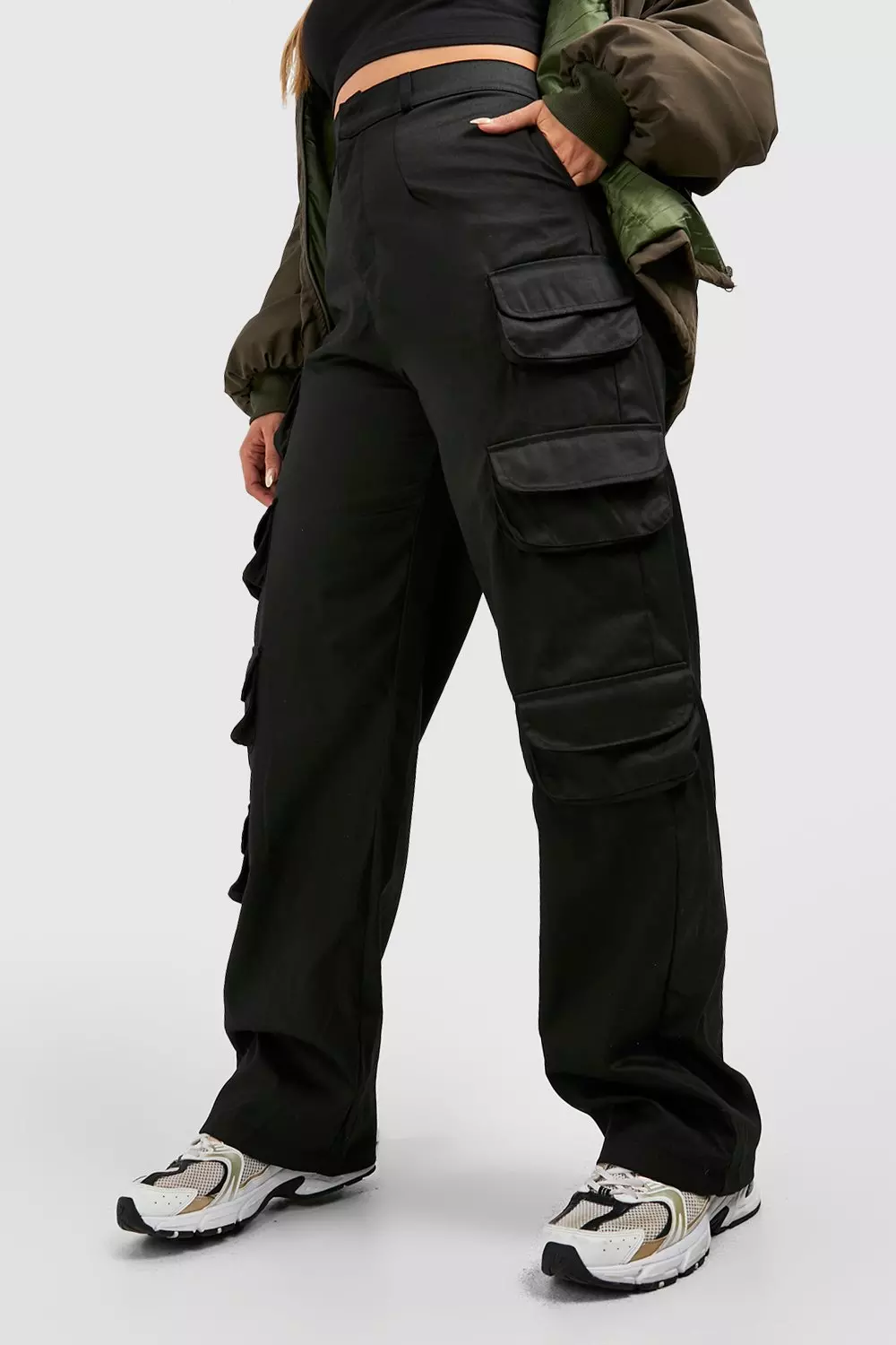 Plus Black Pocket Cargo Straight Leg Pants