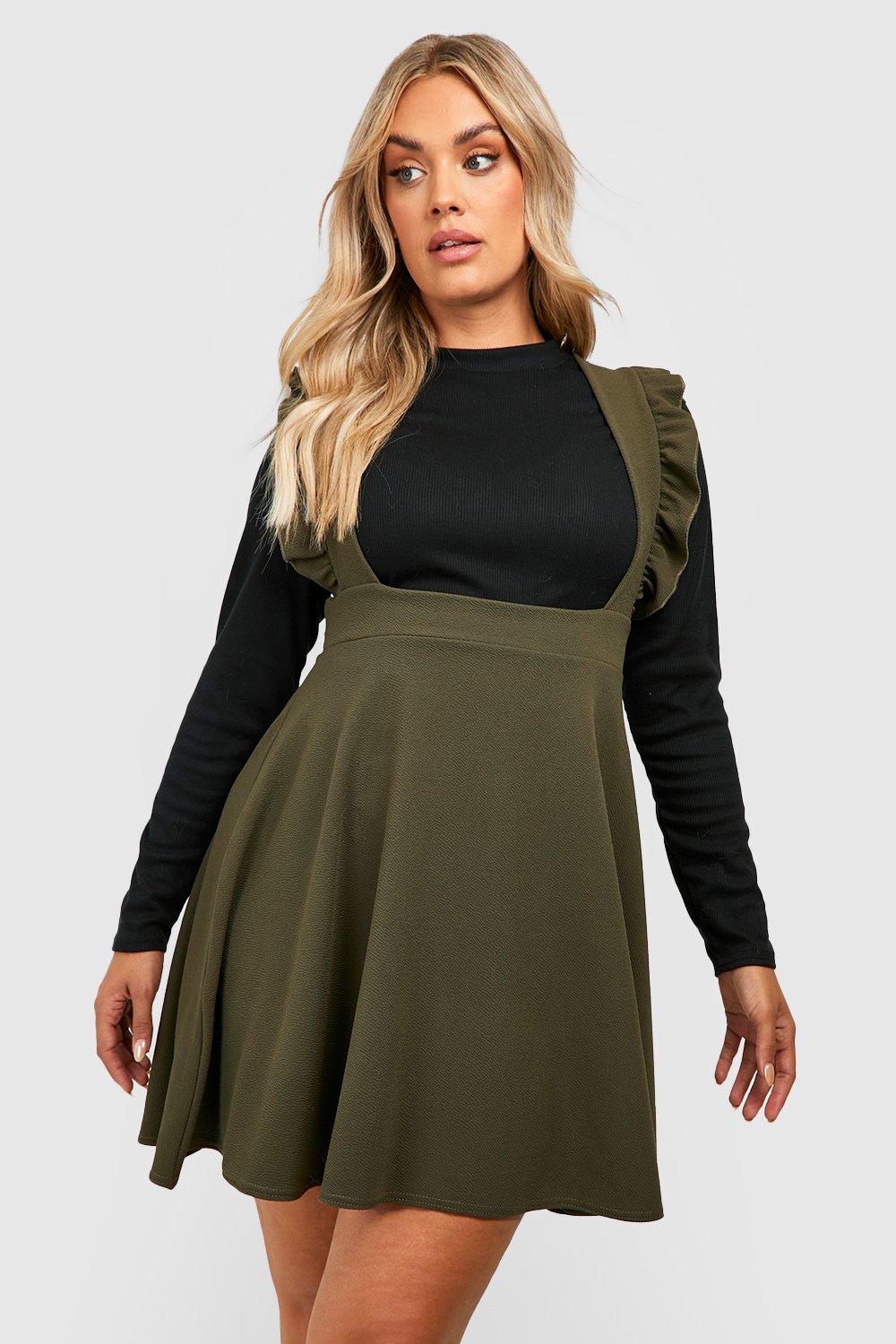 Plus Ruffle Strap Detail Pinafore Dress boohoo NZ