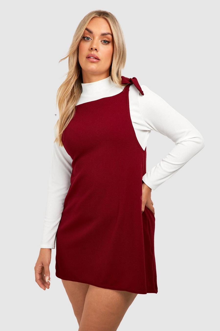 Berry Plus Tie Strap Detail Pinafore Dress image number 1