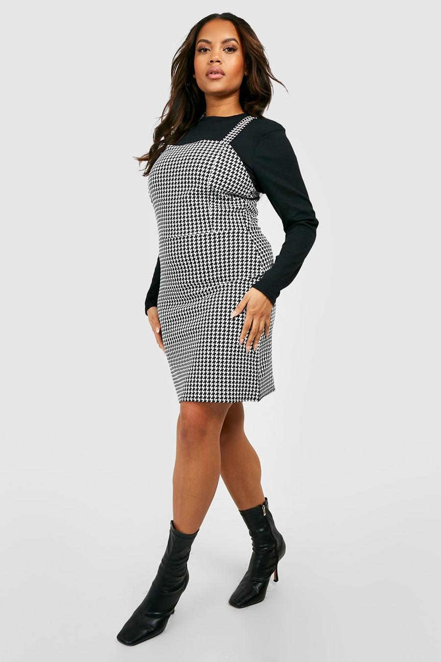lysere Trolley Tak Plus Dogtooth Square Neck Jumper Dress | boohoo