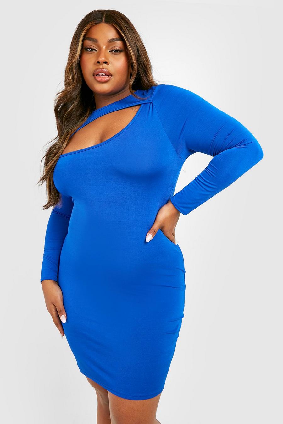 Cobalt blue Plus Slinky Long Sleeve Cut Out Bodycon Dress