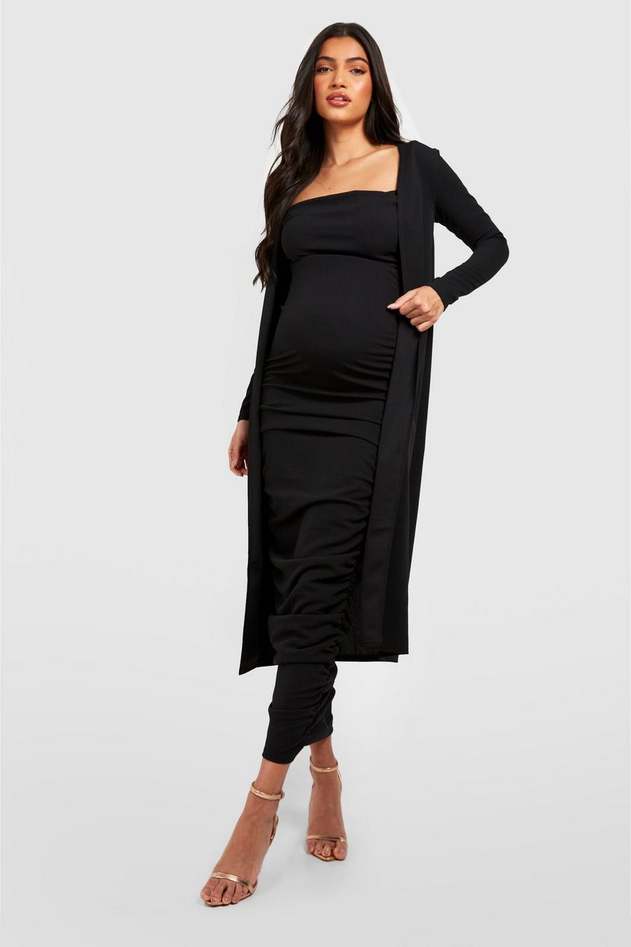 Black Maternity Strappy Dress And Duster Set image number 1