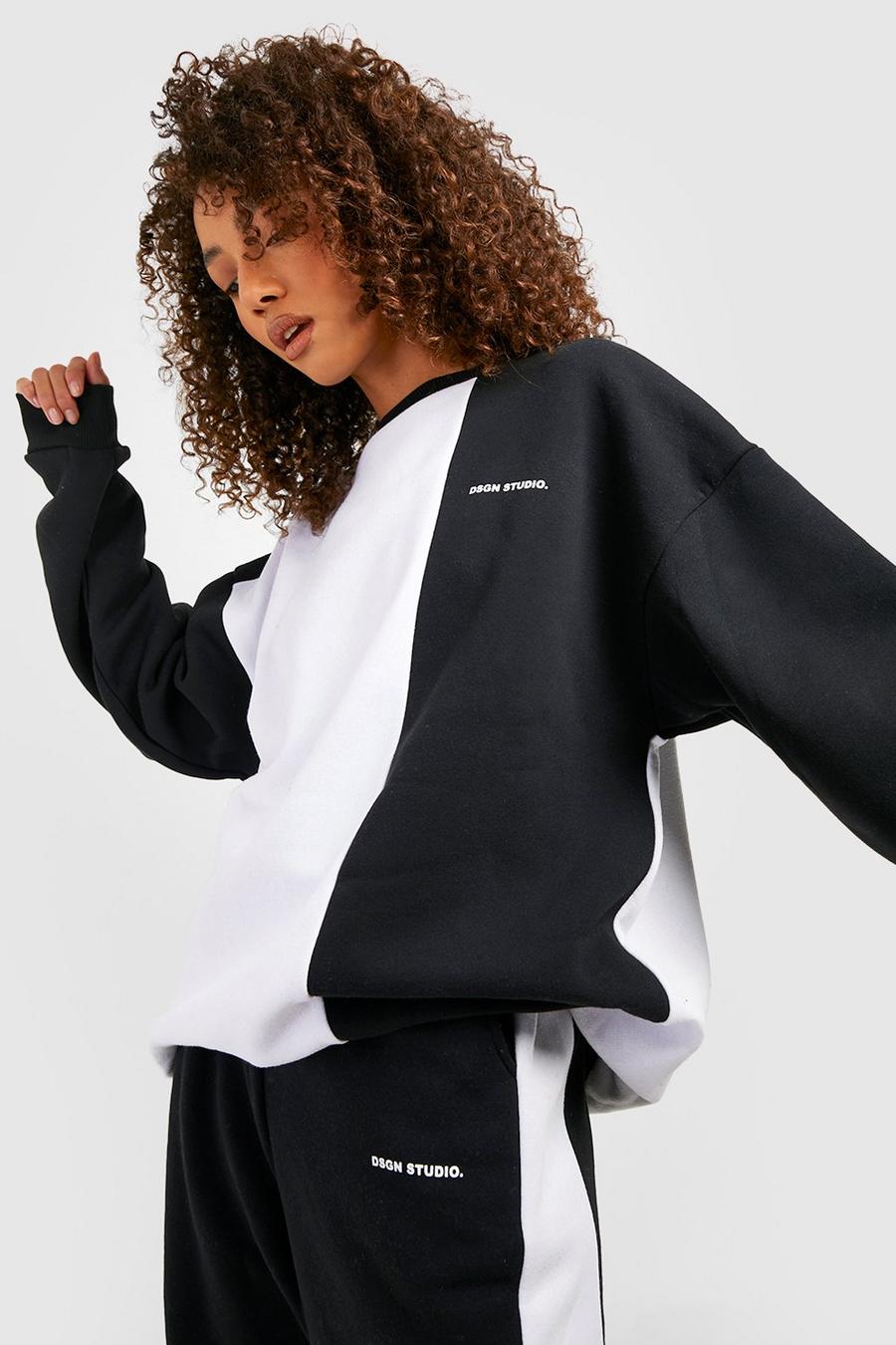 Tall Colorblock Sweatshirt-Trainingsanzug, Black image number 1
