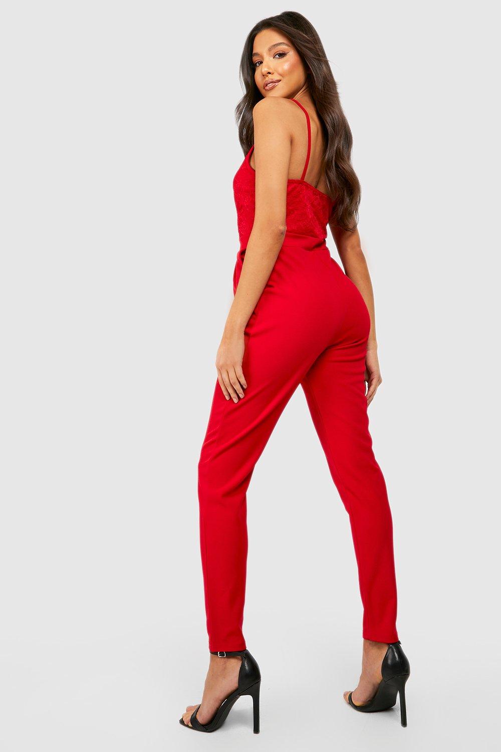 Red cheap jumpsuit boohoo