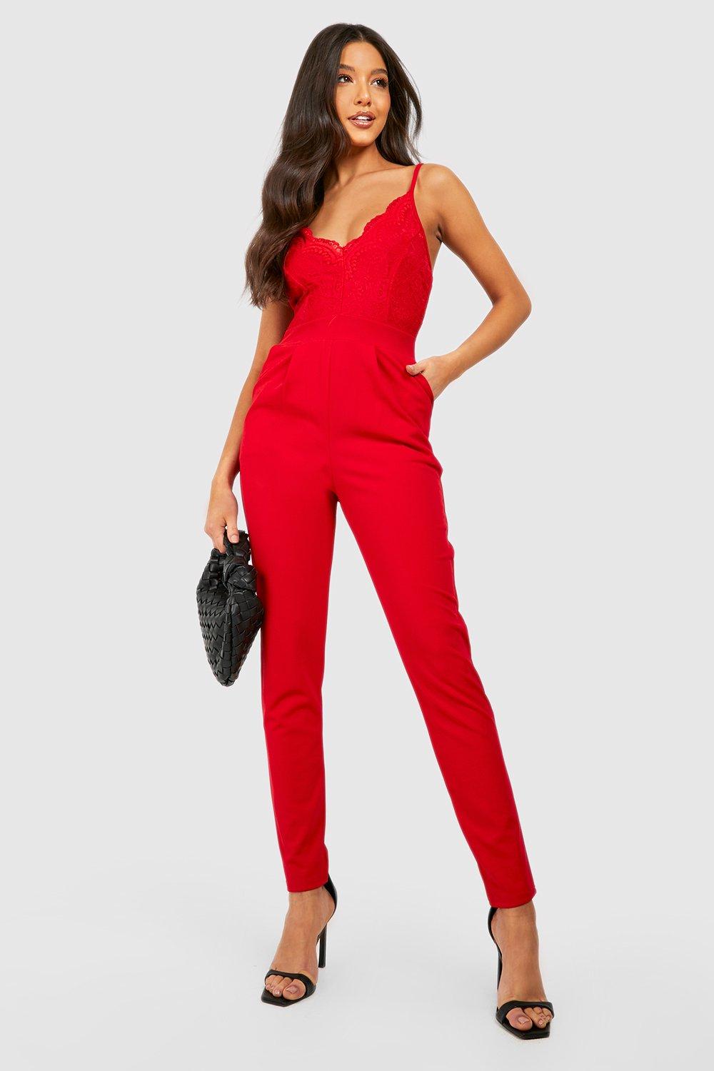 Red cheap jumpsuit boohoo