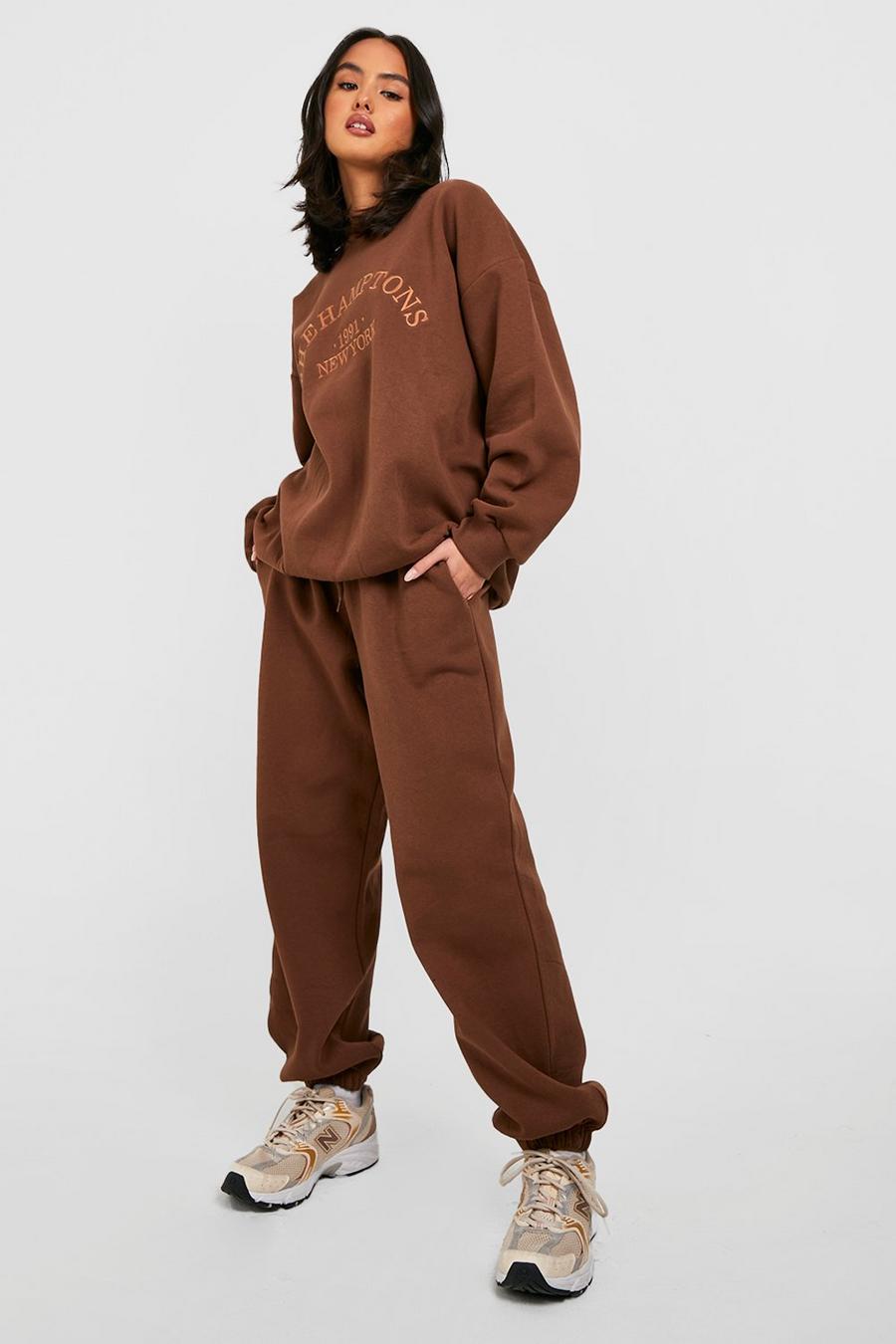 Chocolate brown Tonal Embroidered Sweater Tracksuit 