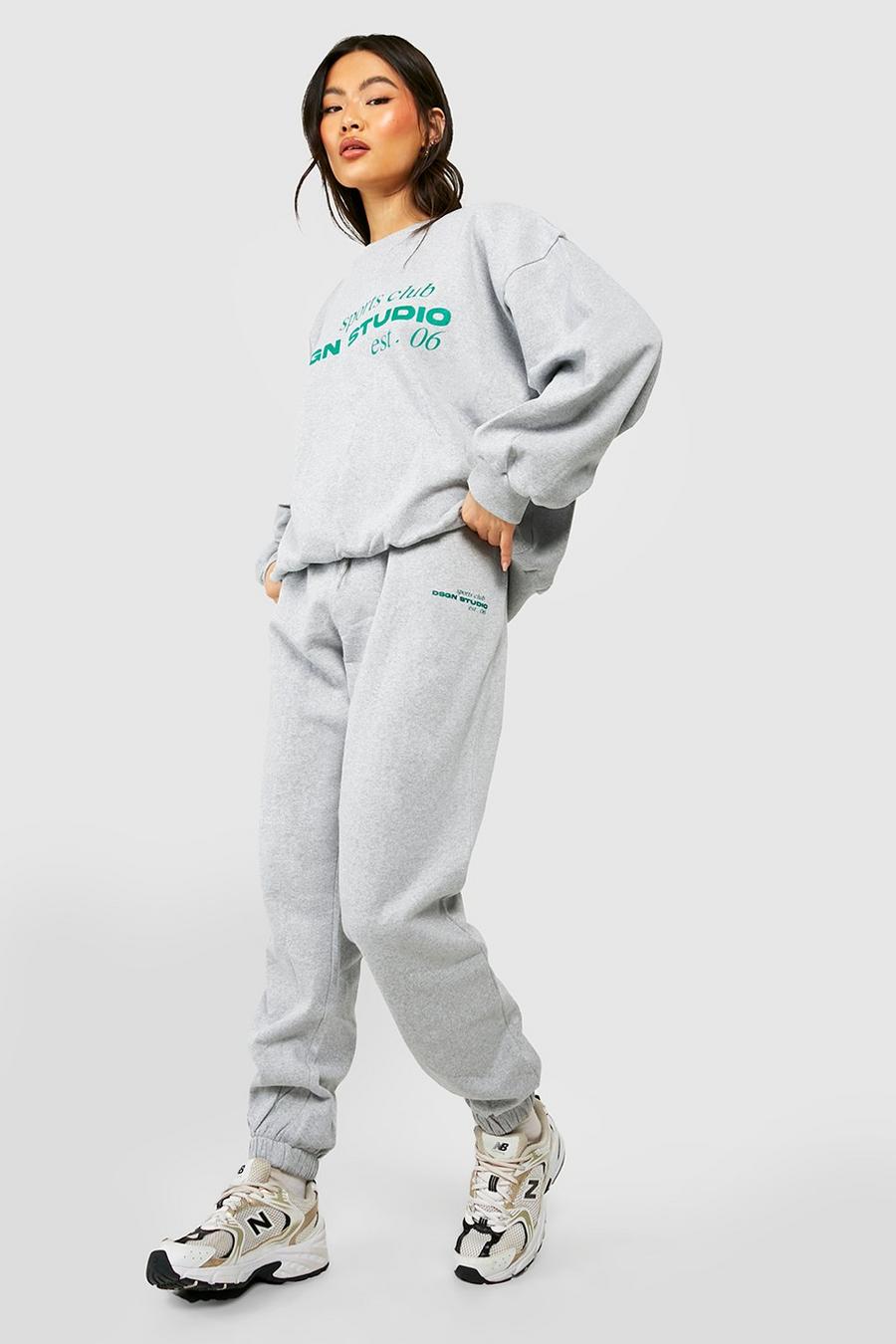 Ash grey Sports Club Slogan Sweater Tracksuit image number 1
