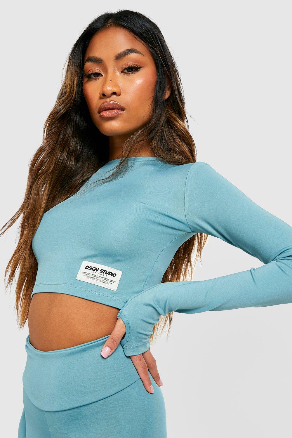 Woven Label Long Sleeve Active Gym Crop Top