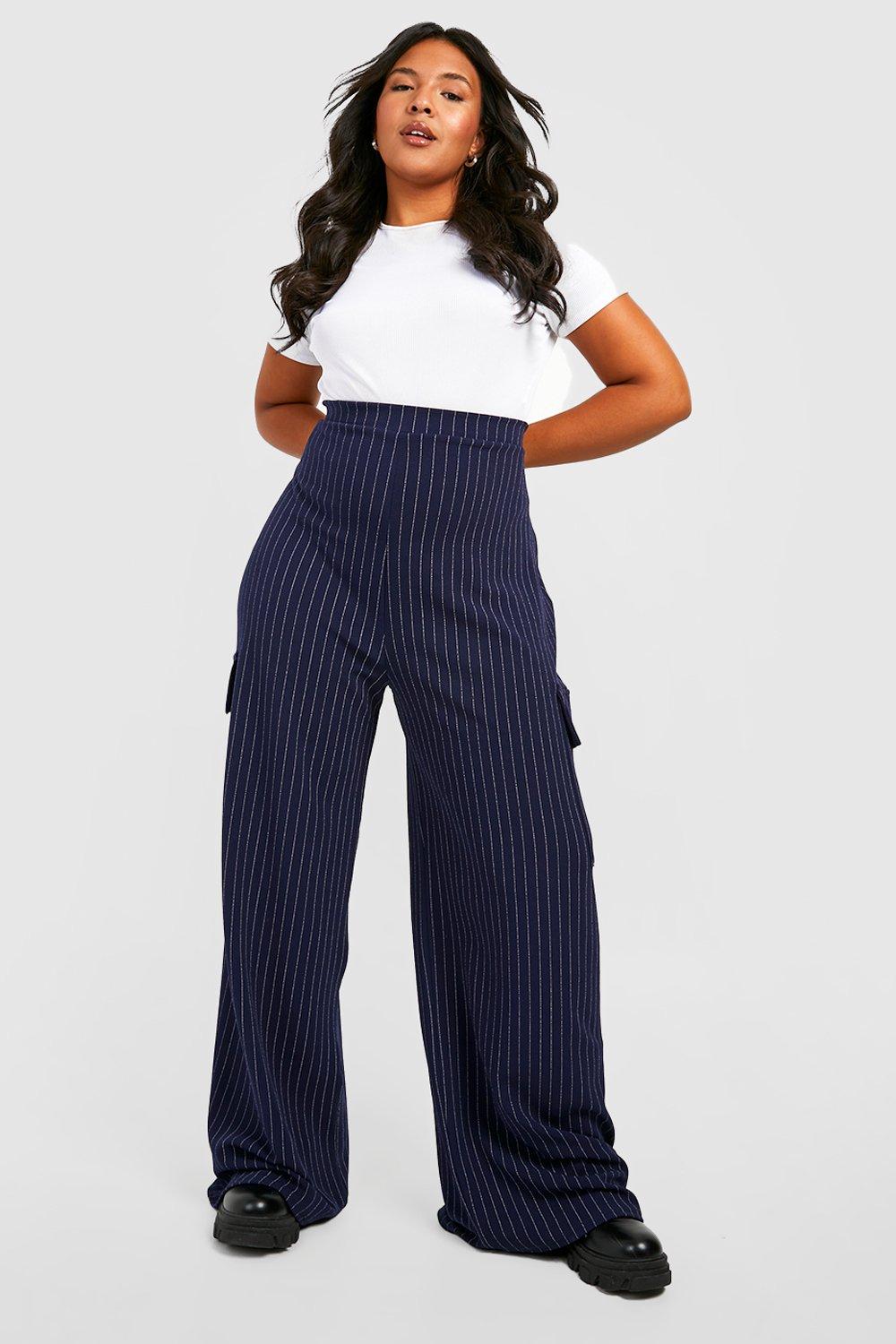 Plus Pinstripe Wide Leg Cargo Trouser