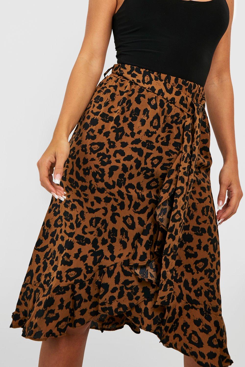 Leopard Tie Waist Wrap Midi Skirt boohoo IE