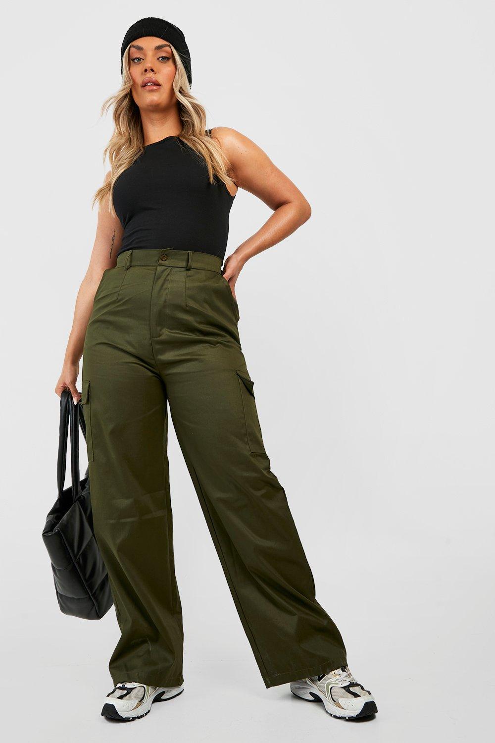 Ethnic Khaki Cargo Pants For Women Low Waist Baggy Cargo Trousers