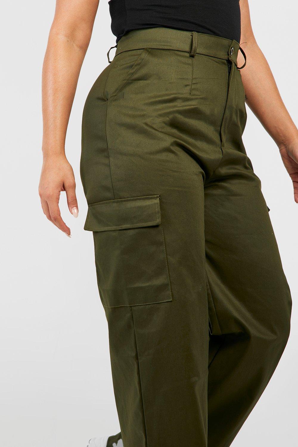 Pantalon cargo taille haute vert kaki femme