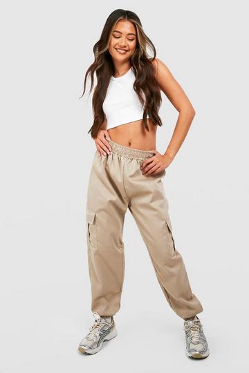 High Waisted Cargo Pocket Joggers beige