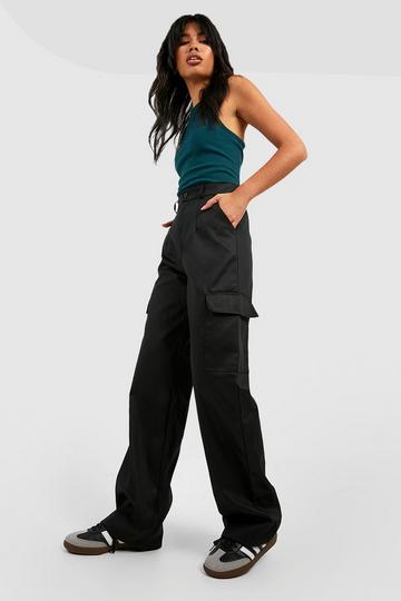 High Waisted Straight Leg Cargo Trousers black