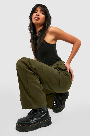 High Waisted Straight Leg Cargo Pants khaki