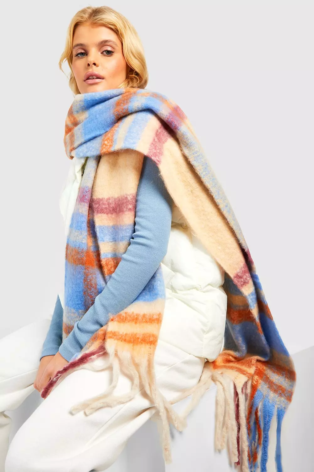Blue Multi Check Scarf alternative image