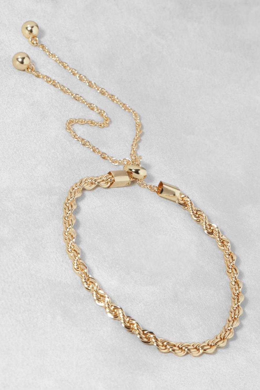 Gold Polished Rope Twist Toggle Bracelet