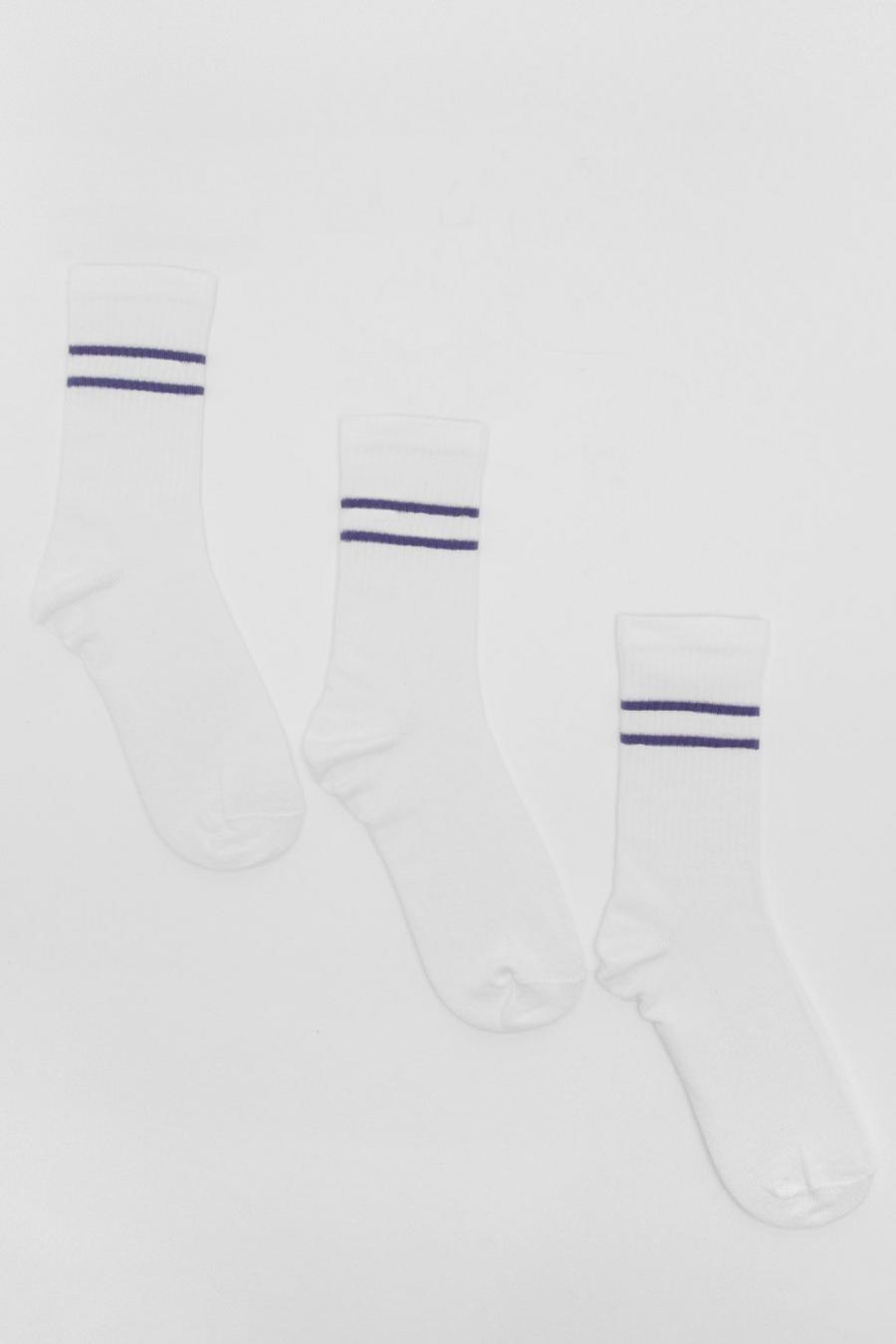 White 3c Pack Striped Sport Sock image number 1