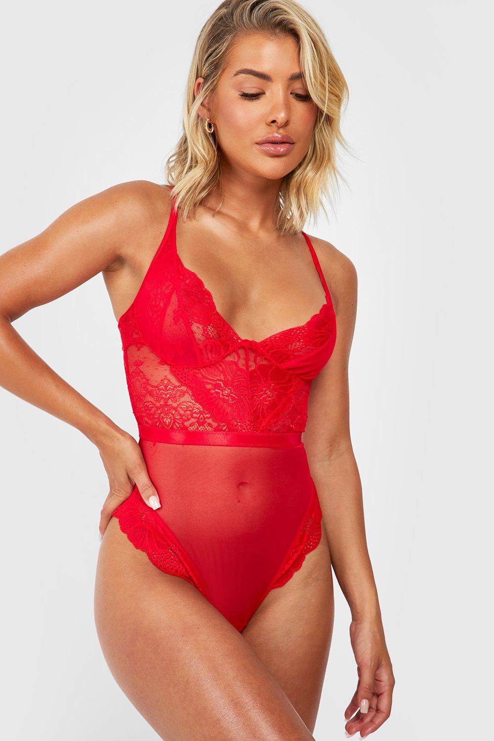 Lace and Mesh Bodysuit, R Line, Regular