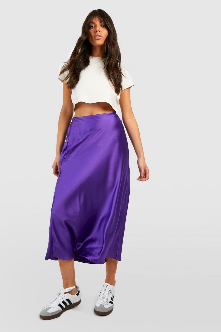 Purple Bias Satin Midi Skirt image number 1