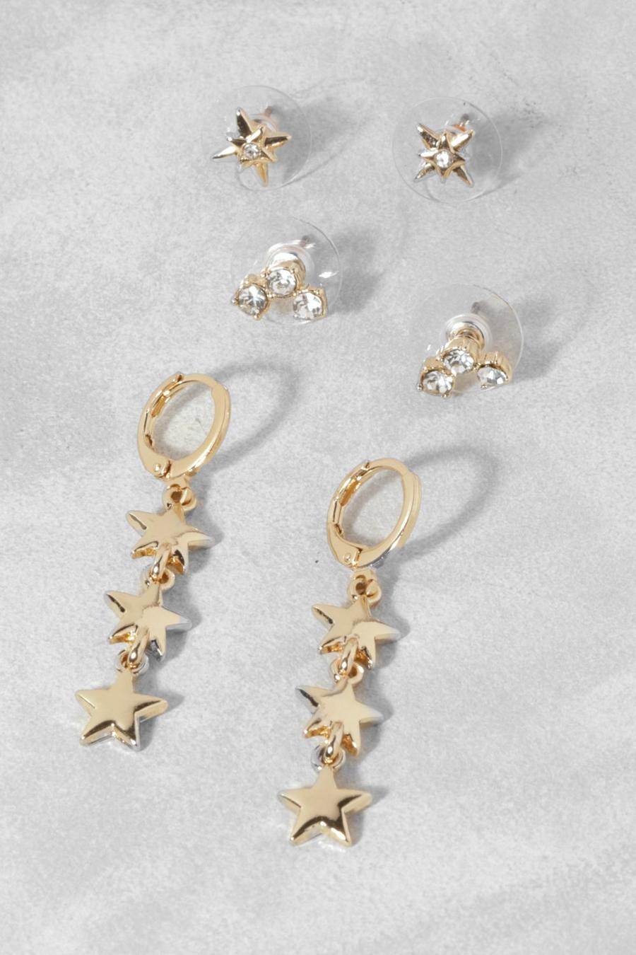 Gold metallic Celestial North Star Drop 3 Pack Earrings