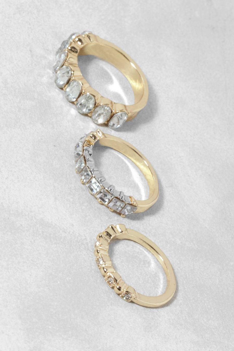 Gold Crystal Row Multipack Rings image number 1